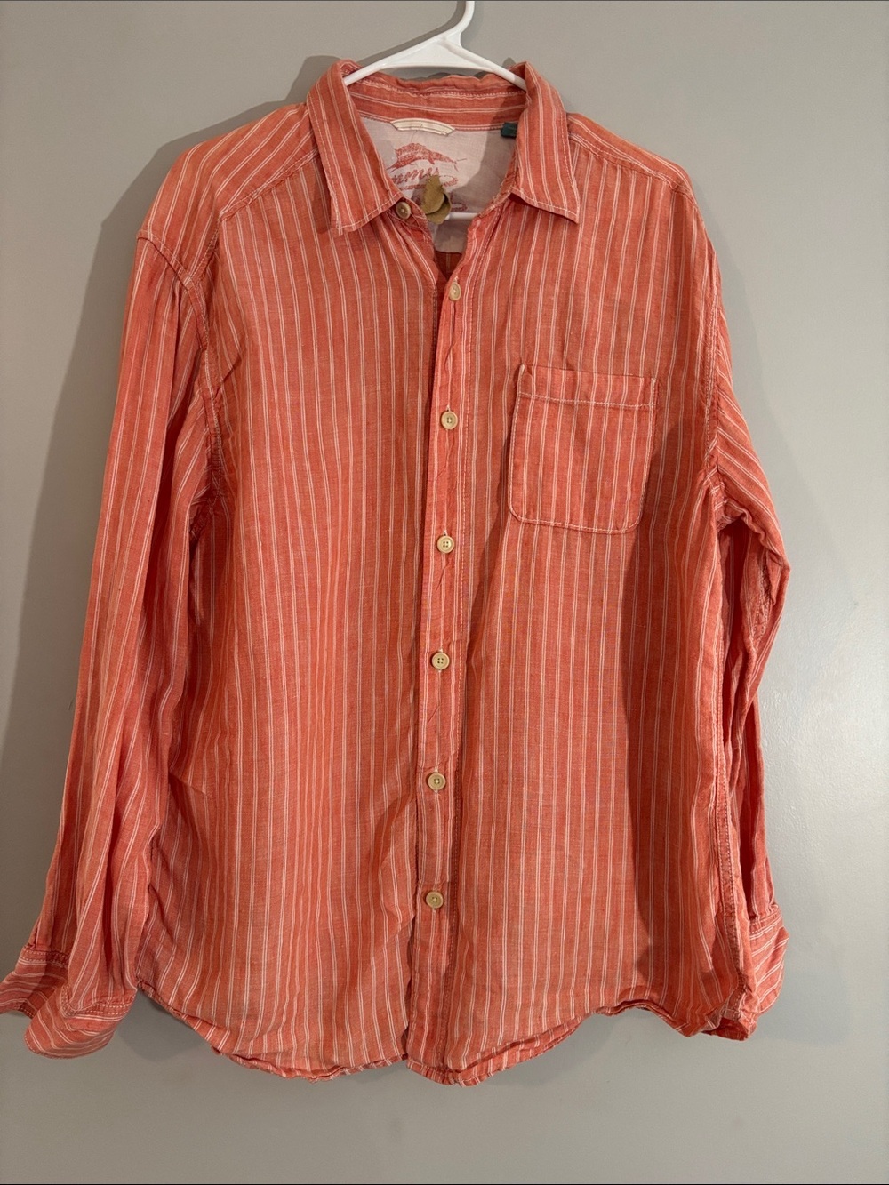 Tommy Bahama Coral-Striped Linen Blend Button Down Shirt